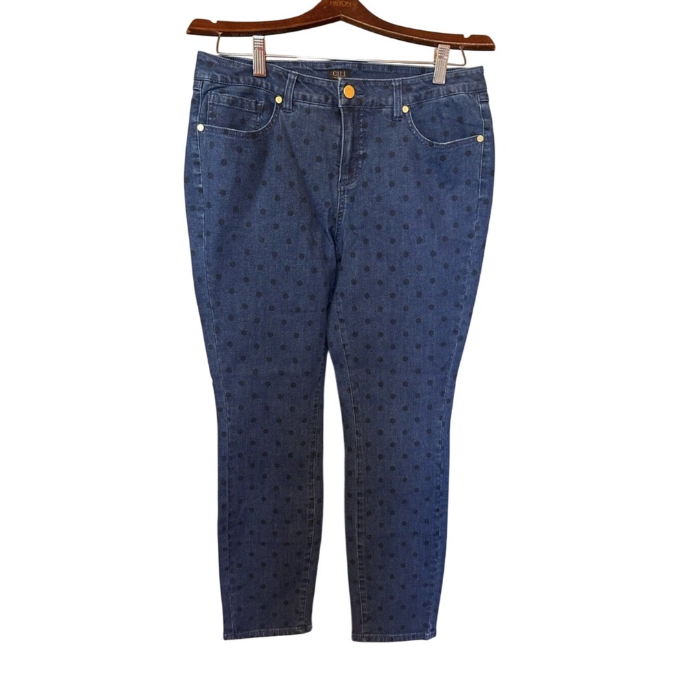 NWT G.I.L.I. Dark Blue Polka Dot Straight-Leg Ankle Jeans Size 12